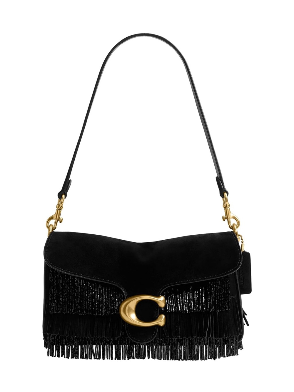 New Coach Black Fringe Soft Tabby Shoulder Bag with Gold 'C' Accent